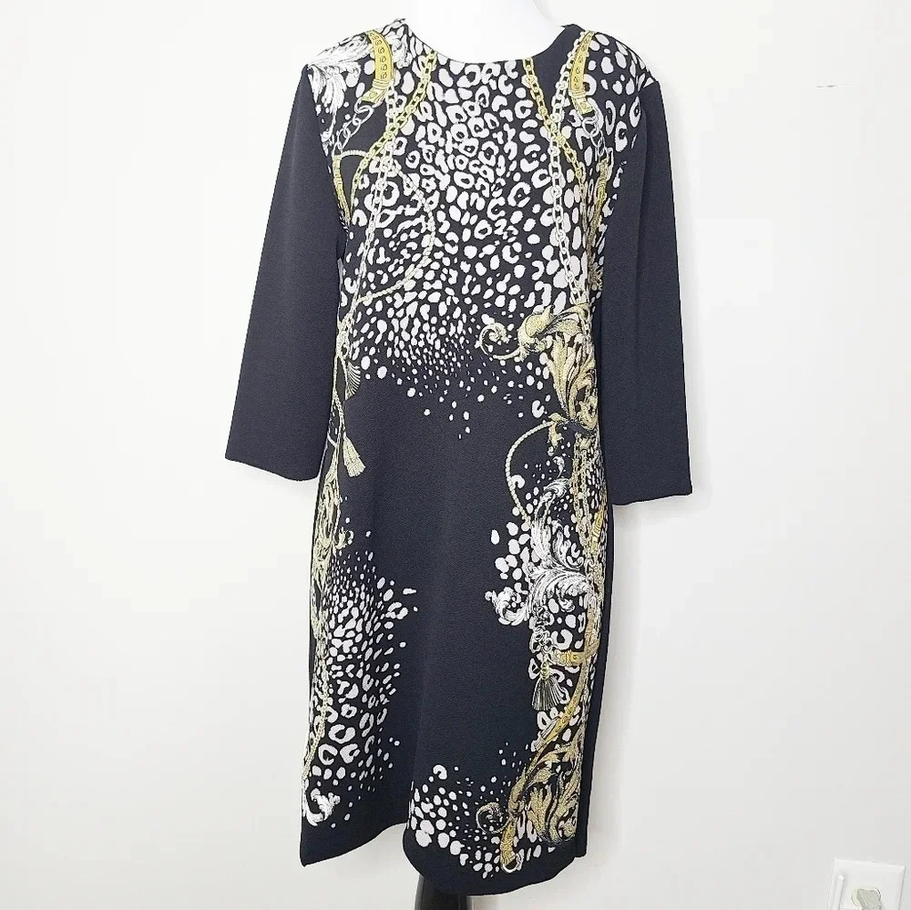 NWT Zara Chain & Leopard Print Black Dress M